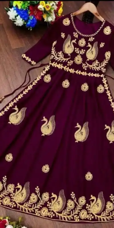 Wine Georgette Embroidery Work Anarkali Gown | Gowns, Bollywood Gowns, Creative Gowns, Designer Gowns, Embroidered Gowns, Party Wear Gowns, Straight Suits