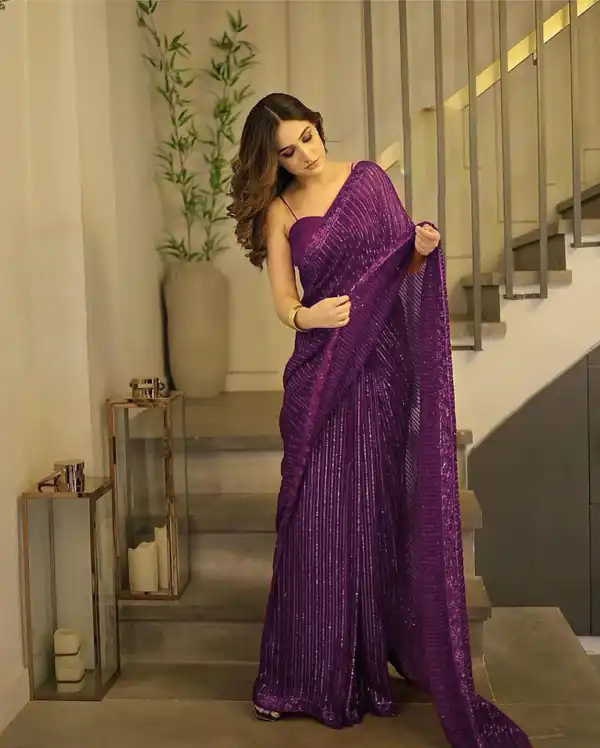 Wine Georgette Heavy Sequins Embroidery Saree | Sarees, Bollywood Sarees, Creative Sarees, Designer Sarees, Embroidered Sarees, Ethnic Saree, Modern Digital sarees, Party Wear Sarees