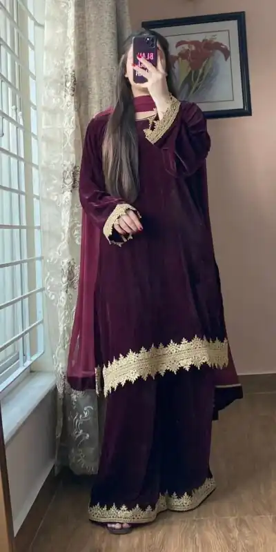 Wine Georgette Lace Embroidery Work Salwar Suit | Jump Suits, Tops & Bottoms, Track Suits, Salwar suit, Casual Suits, Creative suits, Designer Suits, Palazzo Suits, Party Wear Suits, Patiala Suits, Straight Suits, Trendy Wear