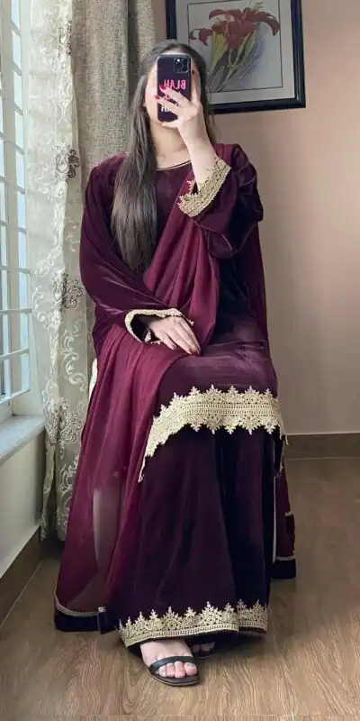 Wine Georgette Lace Embroidery Work Salwar Suit | Jump Suits, Tops & Bottoms, Track Suits, Salwar suit, Casual Suits, Creative suits, Designer Suits, Palazzo Suits, Party Wear Suits, Patiala Suits, Straight Suits, Trendy Wear