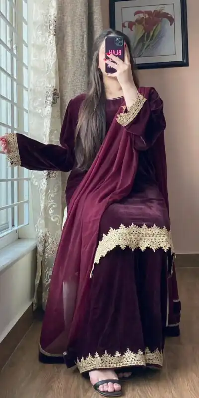 Wine Georgette Lace Embroidery Work Salwar Suit | Jump Suits, Tops & Bottoms, Track Suits, Salwar suit, Casual Suits, Creative suits, Designer Suits, Palazzo Suits, Party Wear Suits, Patiala Suits, Straight Suits, Trendy Wear
