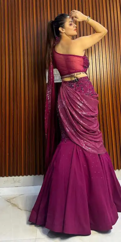 Wine Georgette Thread Sequence Lehenga Saree | Lehenga, Bollywood Lehenga, Creative Lehenga, Designer Lehenga, Embroidered Lehenga, Party Wear Lehenga