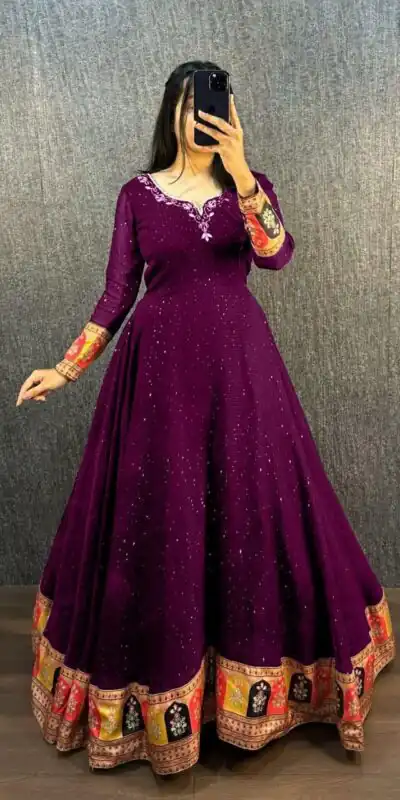 Wine Georgette Wide Sequence Work Anarkali Gown | Gowns, Bollywood Gowns, Creative Gowns, Designer Gowns, Embroidered Gowns, Party Wear Gowns, Straight Suits