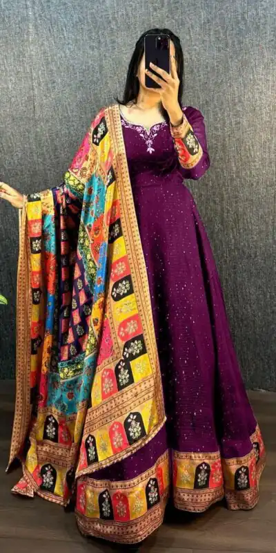 Wine Georgette Wide Sequence Work Anarkali Gown | Gowns, Bollywood Gowns, Creative Gowns, Designer Gowns, Embroidered Gowns, Party Wear Gowns, Straight Suits