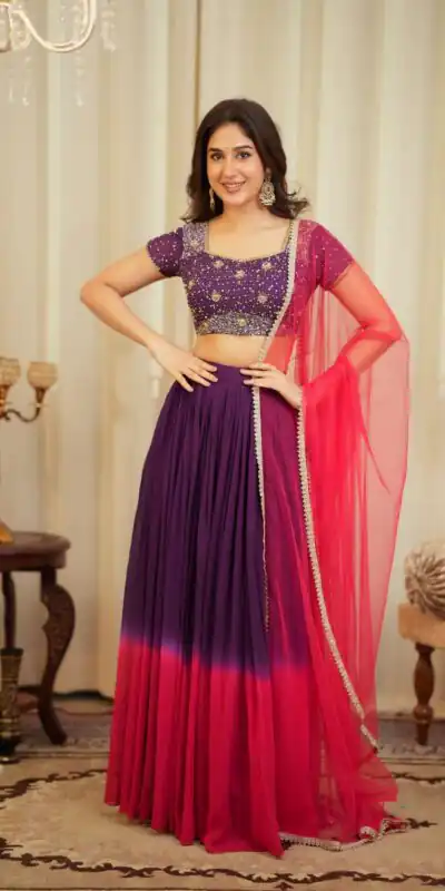 Wine Georgette With Sequence Work Lehenga Choli | Lehenga, Bollywood Lehenga, Creative Lehenga, Designer Lehenga, Embroidered Lehenga, Party Wear Lehenga