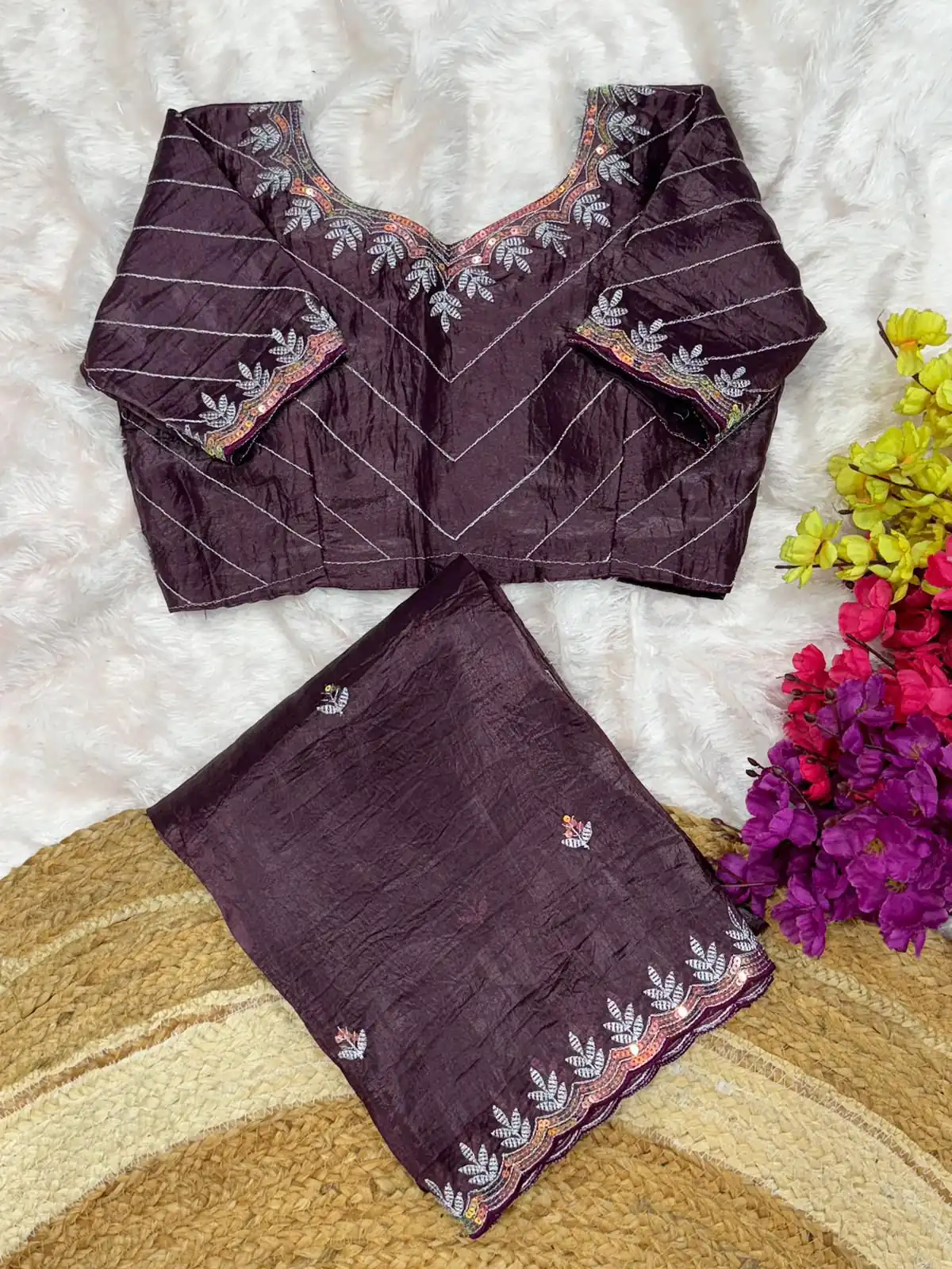 Wine Gold Crush Embroidery Work Saree | Sarees, Bollywood Sarees, Creative Sarees, Designer Sarees, Embroidered Sarees, Ethnic Saree, Modern Digital sarees, Party Wear Sarees