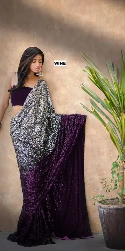 Wine Heavy 60 Gram Georgette Sequins Saree | Sarees, Bollywood Sarees, Creative Sarees, Designer Sarees, Embroidered Sarees, Ethnic Saree, Modern Digital sarees, Party Wear Sarees