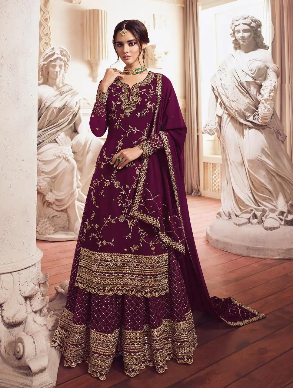 Wine heavy Georgette Embroidery Work Salwar Suit | Jump Suits, Salwar suit, Casual Suits, Creative suits, Designer Suits, Palazzo Suits, Party Wear Suits, Patiala Suits, Straight Suits