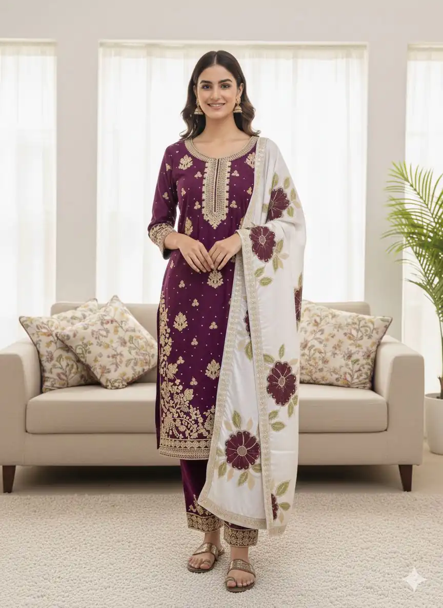 Wine Organza Silk Lace Embroidery Work Salwar Suit | Jump Suits, Salwar suit, Casual Suits, Creative suits, Designer Suits, Palazzo Suits, Party Wear Suits, Patiala Suits, Straight Suits