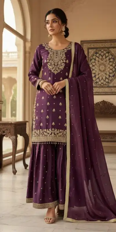 Wine Organza Silk Sequence Work Salwar Suit | Jump Suits, Salwar suit, Casual Suits, Creative suits, Designer Suits, Palazzo Suits, Party Wear Suits, Patiala Suits, Straight Suits