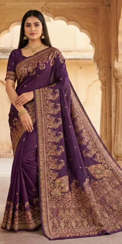 Wine Pashmina Silk Lace Work Border Saree | Sarees, Bollywood Sarees, Creative Sarees, Designer Sarees, Embroidered Sarees, Ethnic Saree, Modern Digital sarees, Party Wear Sarees