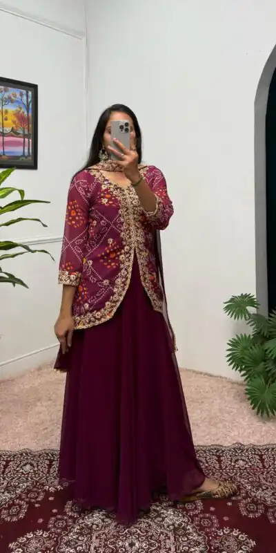 Wine Printed Faux Georgette Embroidery Work Salwar Suit | Jump Suits, Salwar suit, Casual Suits, Creative suits, Designer Suits, Palazzo Suits, Party Wear Suits, Patiala Suits, Straight Suits
