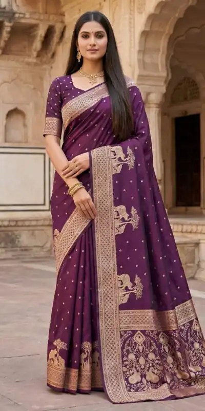 Wine Pure Banarasi Silk Zari Lace Work Saree | Sarees, Bollywood Sarees, Creative Sarees, Designer Sarees, Embroidered Sarees, Ethnic Saree, Modern Digital sarees, Party Wear Sarees
