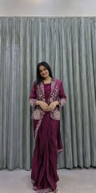 Wine Rangoli Silk Embroidery Work Saree | Sarees, Bollywood Sarees, Creative Sarees, Designer Sarees, Embroidered Sarees, Ethnic Saree, Modern Digital sarees, Party Wear Sarees