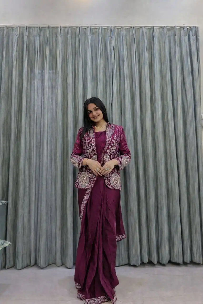 Wine Rangoli Silk Embroidery Work Saree | Sarees, Bollywood Sarees, Creative Sarees, Designer Sarees, Embroidered Sarees, Ethnic Saree, Modern Digital sarees, Party Wear Sarees
