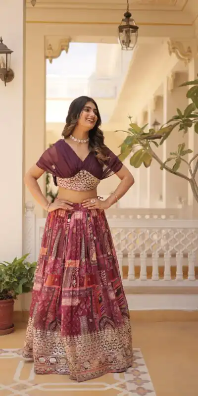Wine Russian Silk Embroidery Work Lehenga Choli | Lehenga, Bollywood Lehenga, Creative Lehenga, Designer Lehenga, Embroidered Lehenga, Party Wear Lehenga