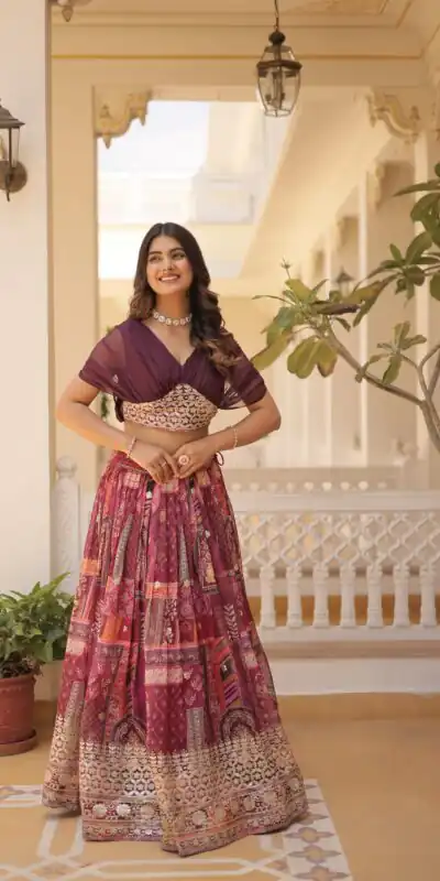 Wine Russian Silk Embroidery Work Lehenga Choli | Lehenga, Bollywood Lehenga, Creative Lehenga, Designer Lehenga, Embroidered Lehenga, Party Wear Lehenga