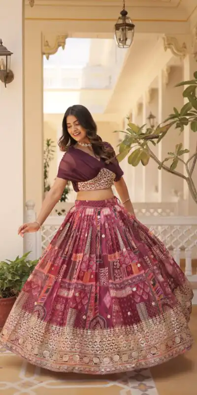 Wine Russian Silk Embroidery Work Lehenga Choli | Lehenga, Bollywood Lehenga, Creative Lehenga, Designer Lehenga, Embroidered Lehenga, Party Wear Lehenga