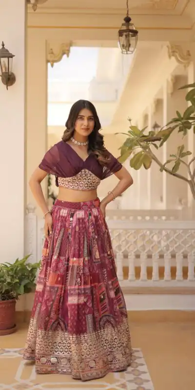 Wine Russian Silk Embroidery Work Lehenga Choli | Lehenga, Bollywood Lehenga, Creative Lehenga, Designer Lehenga, Embroidered Lehenga, Party Wear Lehenga
