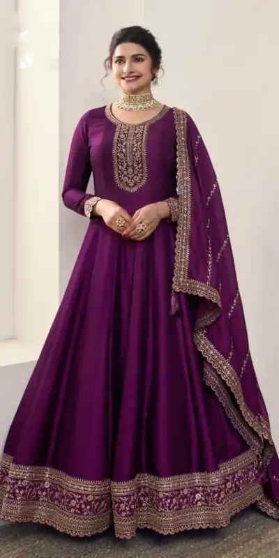 Wine Silk Georgette with Embroidery Work Anarkal Suit | Anarkali Suits, Bollywood Anarkali, Creative-Anarkali, Designer Anarkali, Embroidered Anarkali, Party Wear Anarkali