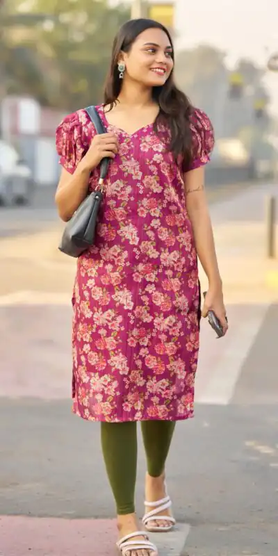 Wine Simmer Silk Office Wear Printed Kurti | Kurti, Bollywood Kurti, Creative Kurtis, Designer Kurti, Party Wear Kurti, Selfie Kurti