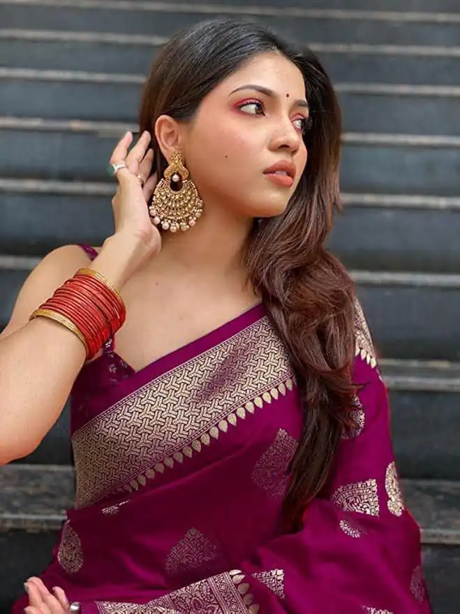 Wine Soft Lichi Jacquard Rich Pallu Saree | Sarees, Bollywood Sarees, Creative Sarees, Designer Sarees, Embroidered Sarees, Ethnic Saree, Modern Digital sarees, Party Wear Sarees
