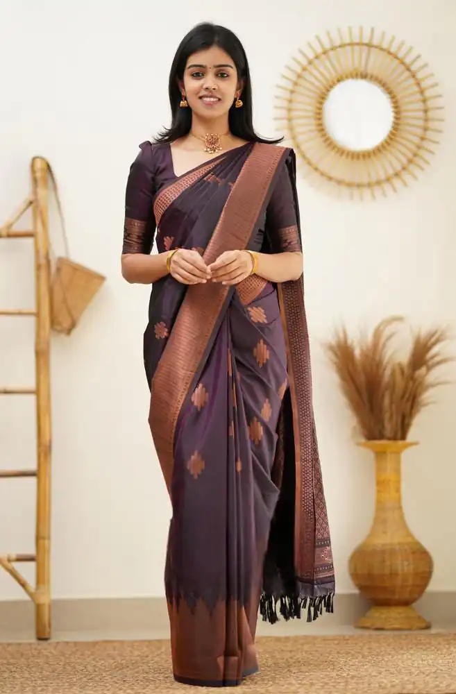 Wine Soft Lichi Silk Jacquard Rich Pallu Saree | Sarees, Bollywood Sarees, Creative Sarees, Designer Sarees, Embroidered Sarees, Ethnic Saree, Modern Digital sarees, Party Wear Sarees