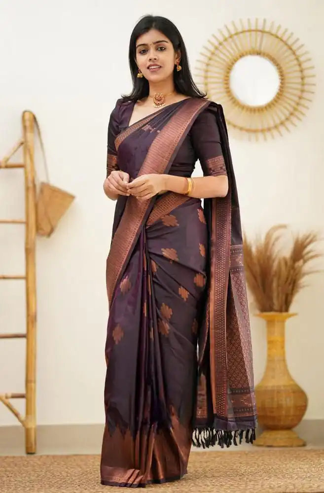 Wine Soft Lichi Silk Jacquard Rich Pallu Saree | Sarees, Bollywood Sarees, Creative Sarees, Designer Sarees, Embroidered Sarees, Ethnic Saree, Modern Digital sarees, Party Wear Sarees