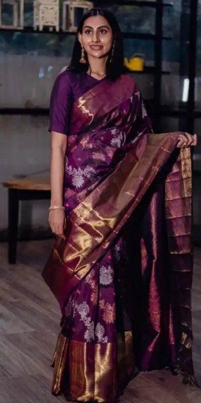 Wine Soft Lichi Silk On All Over Border Saree | Sarees, Bollywood Sarees, Creative Sarees, Designer Sarees, Embroidered Sarees, Ethnic Saree, Modern Digital sarees, Party Wear Sarees