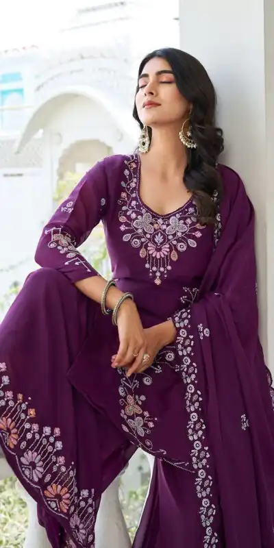 Wine Star Georgette With Embroidery Work Salwar Suit | Jump Suits, Salwar suit, Casual Suits, Creative suits, Designer Suits, Palazzo Suits, Party Wear Suits, Patiala Suits, Straight Suits
