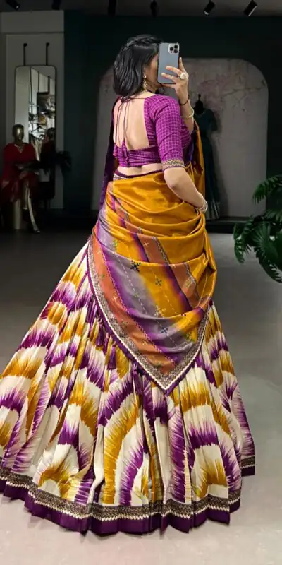 Wine Taser Silk Printed Lehenga Choli | Lehenga, Bollywood Lehenga, Creative Lehenga, Designer Lehenga, Embroidered Lehenga, Party Wear Lehenga