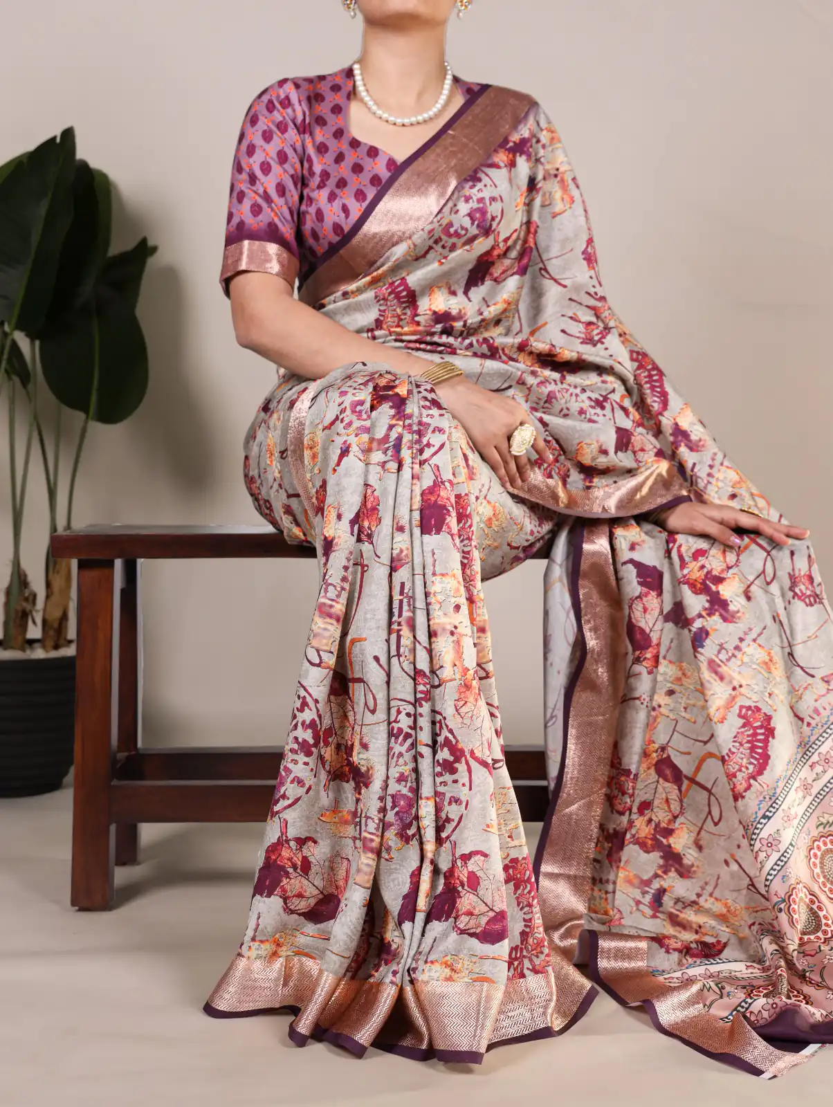 Wine Tushar Silk With Viscose Border Printed Saree | Sarees, Bollywood Sarees, Creative Sarees, Designer Sarees, Embroidered Sarees, Ethnic Saree, Modern Digital sarees, Party Wear Sarees