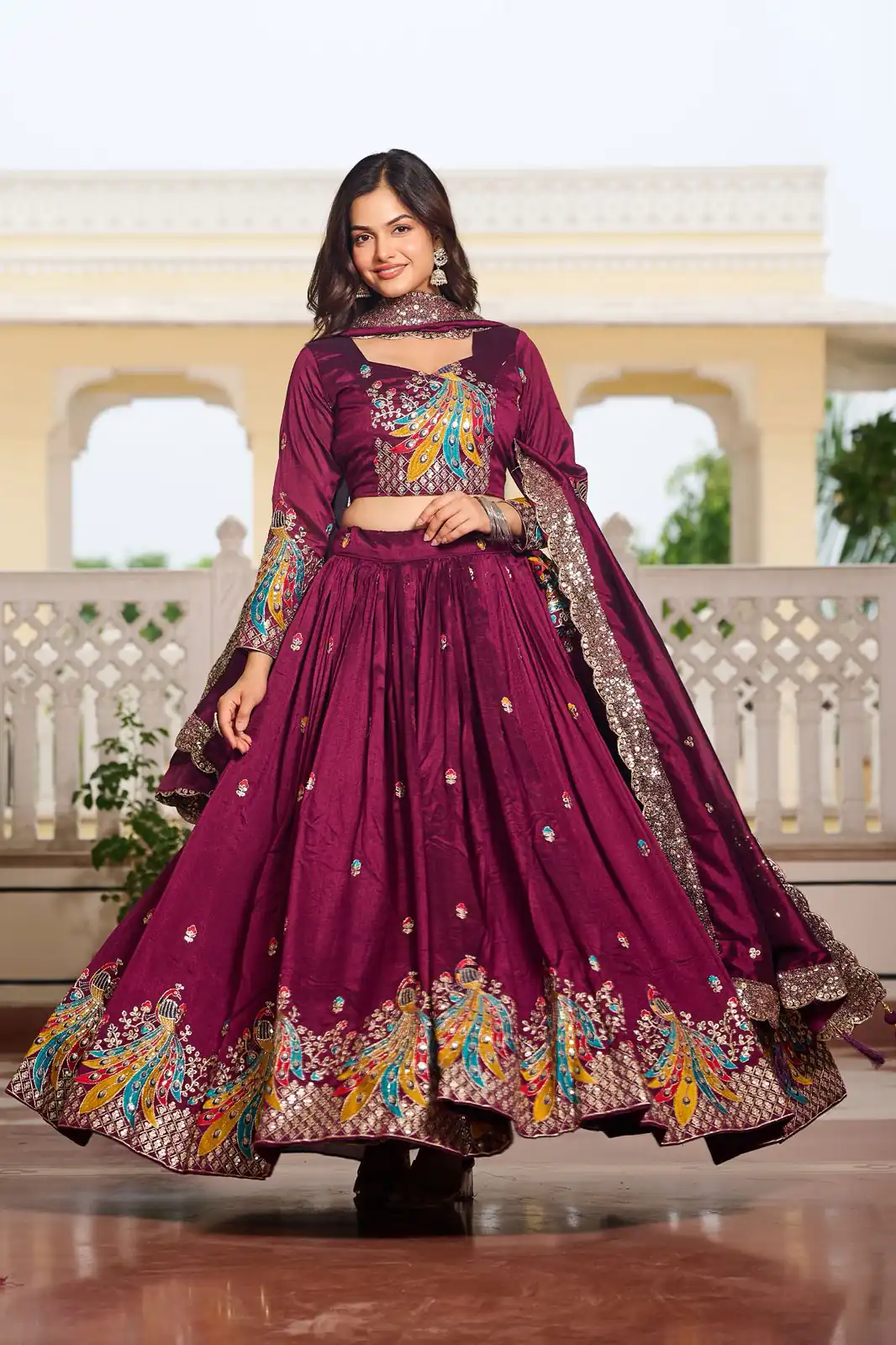 Wine Vichitra Embroidery Work Lehenga Choli | Lehenga, Bollywood Lehenga, Creative Lehenga, Designer Lehenga, Embroidered Lehenga, Party Wear Lehenga