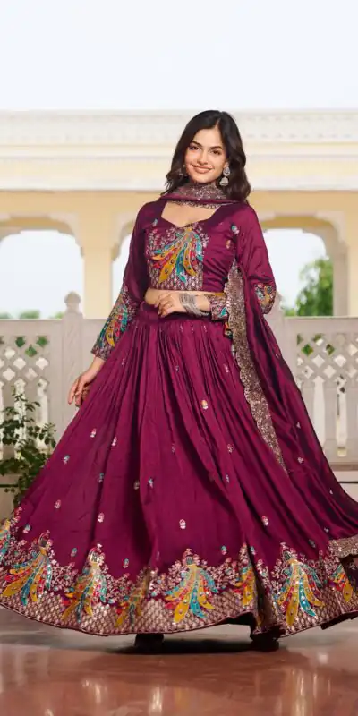 Wine Vichitra Embroidery Work Lehenga Choli | Lehenga, Bollywood Lehenga, Creative Lehenga, Designer Lehenga, Embroidered Lehenga, Party Wear Lehenga