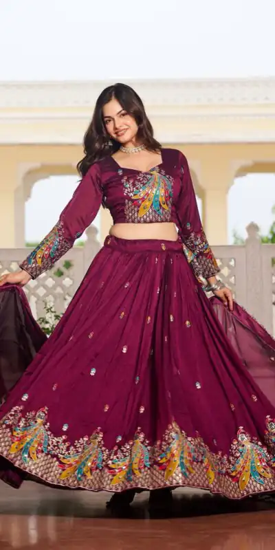 Wine Vichitra Embroidery Work Lehenga Choli | Lehenga, Bollywood Lehenga, Creative Lehenga, Designer Lehenga, Embroidered Lehenga, Party Wear Lehenga