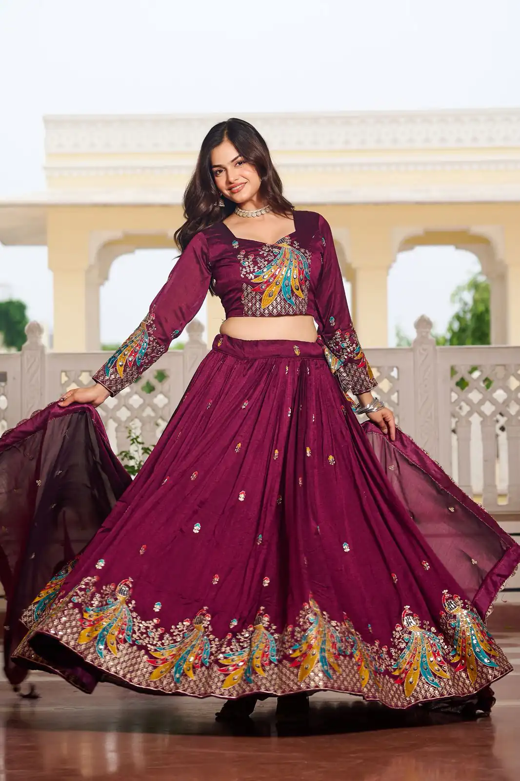Wine Vichitra Embroidery Work Lehenga Choli | Lehenga, Bollywood Lehenga, Creative Lehenga, Designer Lehenga, Embroidered Lehenga, Party Wear Lehenga