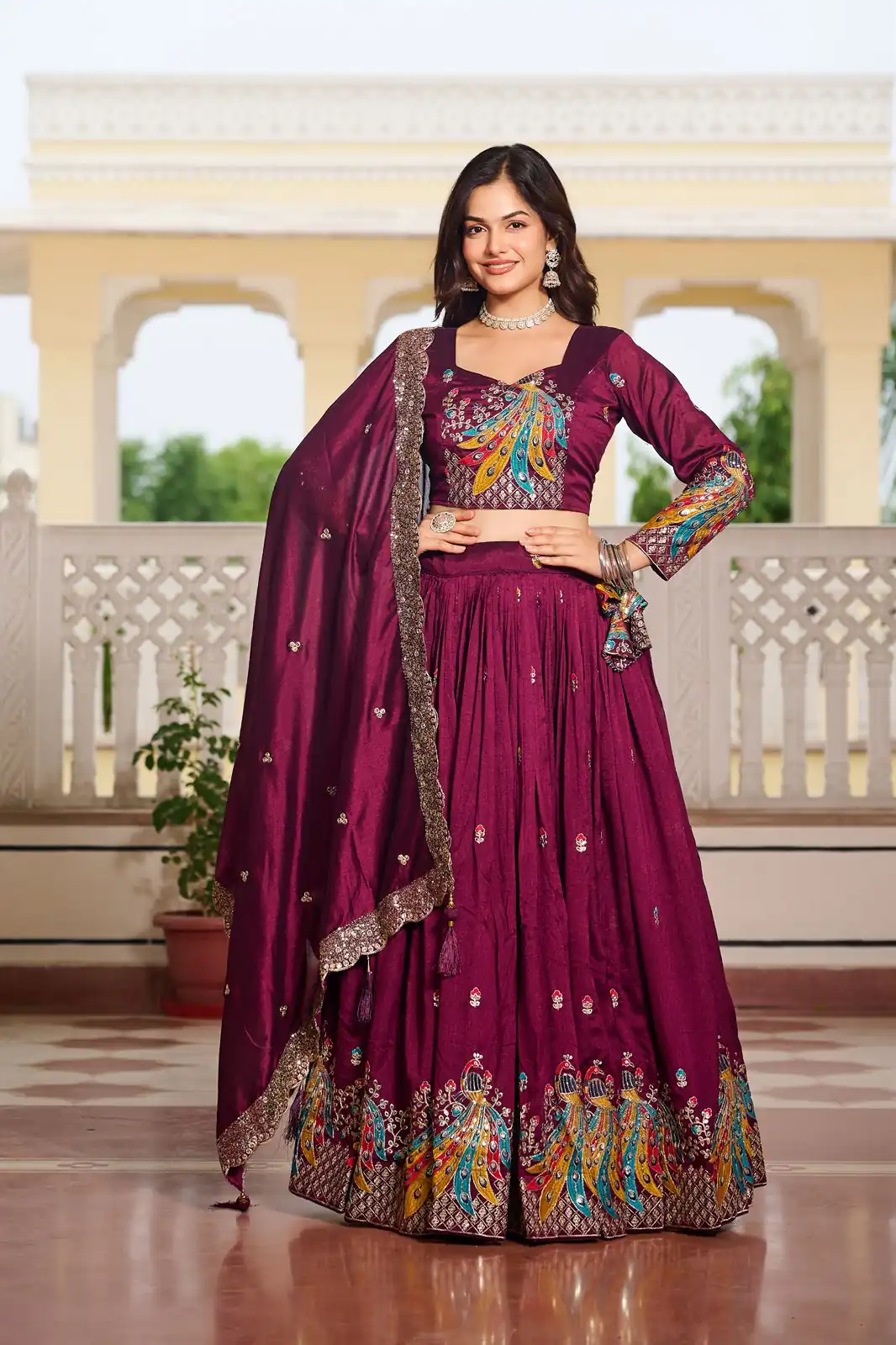 Wine Vichitra Embroidery Work Lehenga Choli | Lehenga, Bollywood Lehenga, Creative Lehenga, Designer Lehenga, Embroidered Lehenga, Party Wear Lehenga