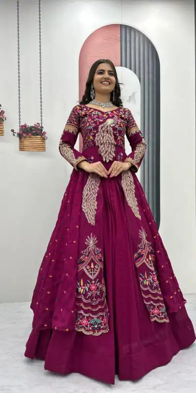 Wine Vichitra Sequence Work Lehenga Choli | Lehenga, Bollywood Lehenga, Creative Lehenga, Designer Lehenga, Embroidered Lehenga, Party Wear Lehenga