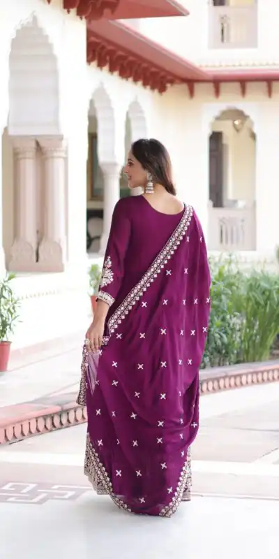 Wine Vichitra Silk Embroidery Sequins Work Gown | Gowns, Bollywood Gowns, Creative Gowns, Designer Gowns, Embroidered Gowns, Party Wear Gowns