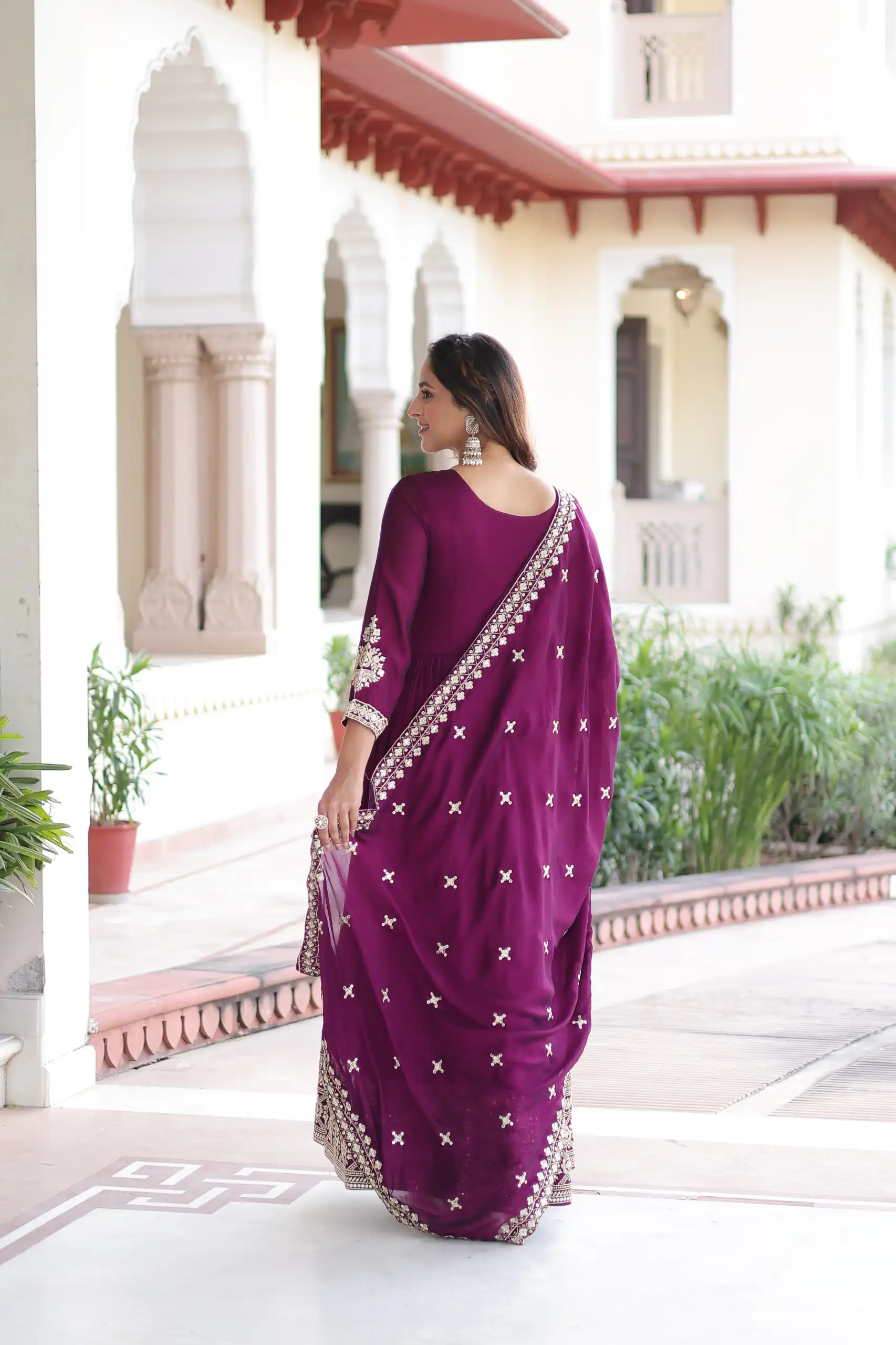 Wine Vichitra Silk Embroidery Sequins Work Gown | Gowns, Bollywood Gowns, Creative Gowns, Designer Gowns, Embroidered Gowns, Party Wear Gowns