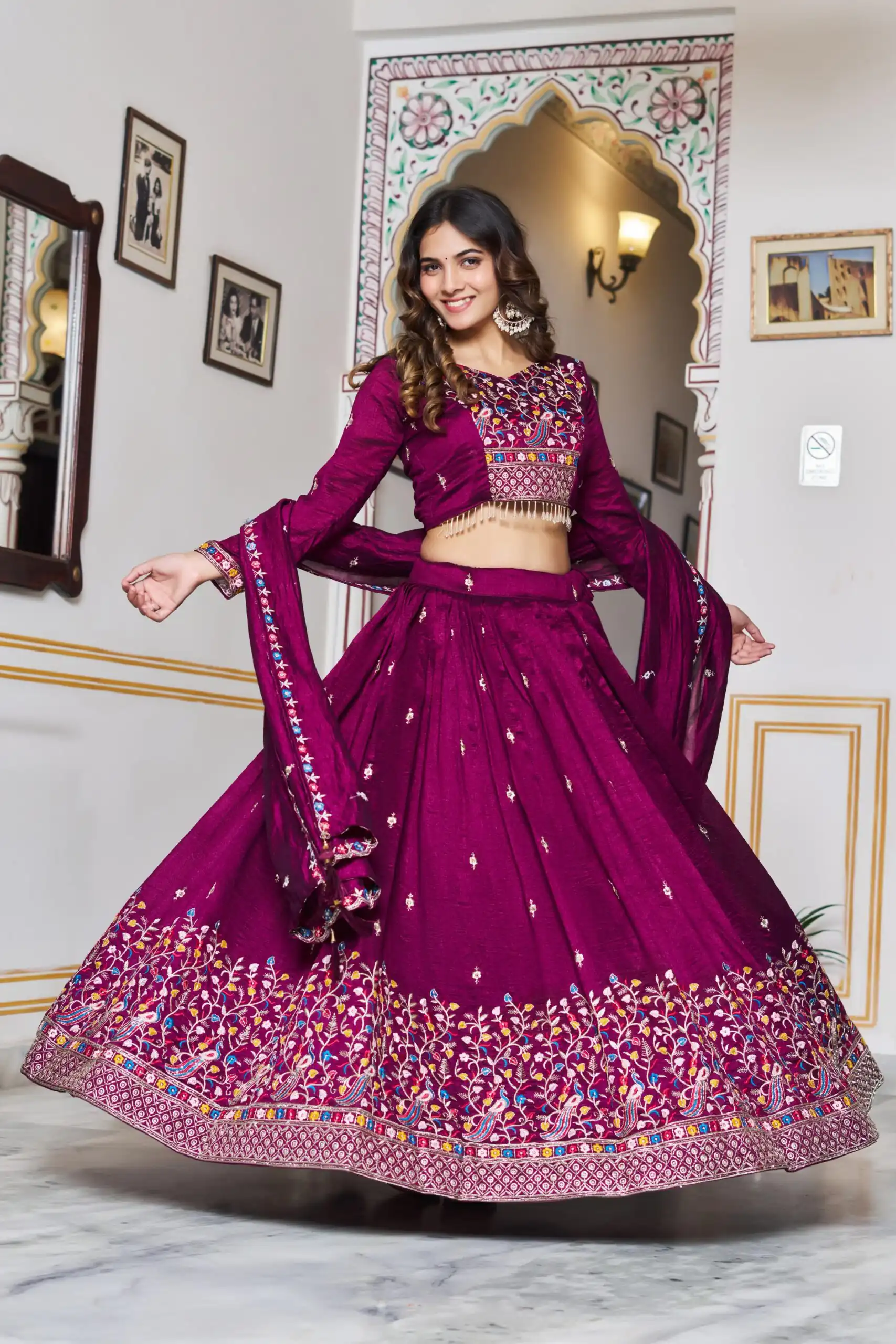 Wine Vichitra Silk Embroidery Work Lehenga Choli | Lehenga, Bollywood Lehenga, Creative Lehenga, Designer Lehenga, Embroidered Lehenga, Party Wear Lehenga