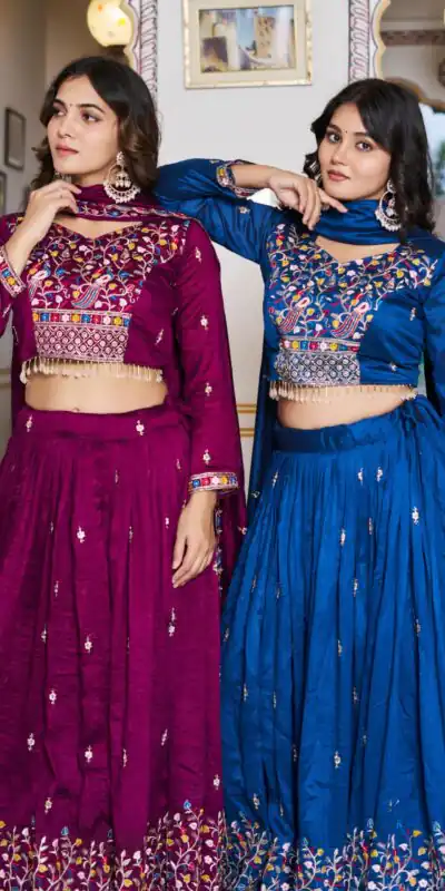 Wine Vichitra Silk Embroidery Work Lehenga Choli | Lehenga, Bollywood Lehenga, Creative Lehenga, Designer Lehenga, Embroidered Lehenga, Party Wear Lehenga