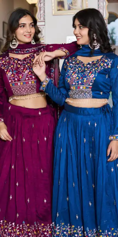 Wine Vichitra Silk Embroidery Work Lehenga Choli | Lehenga, Bollywood Lehenga, Creative Lehenga, Designer Lehenga, Embroidered Lehenga, Party Wear Lehenga