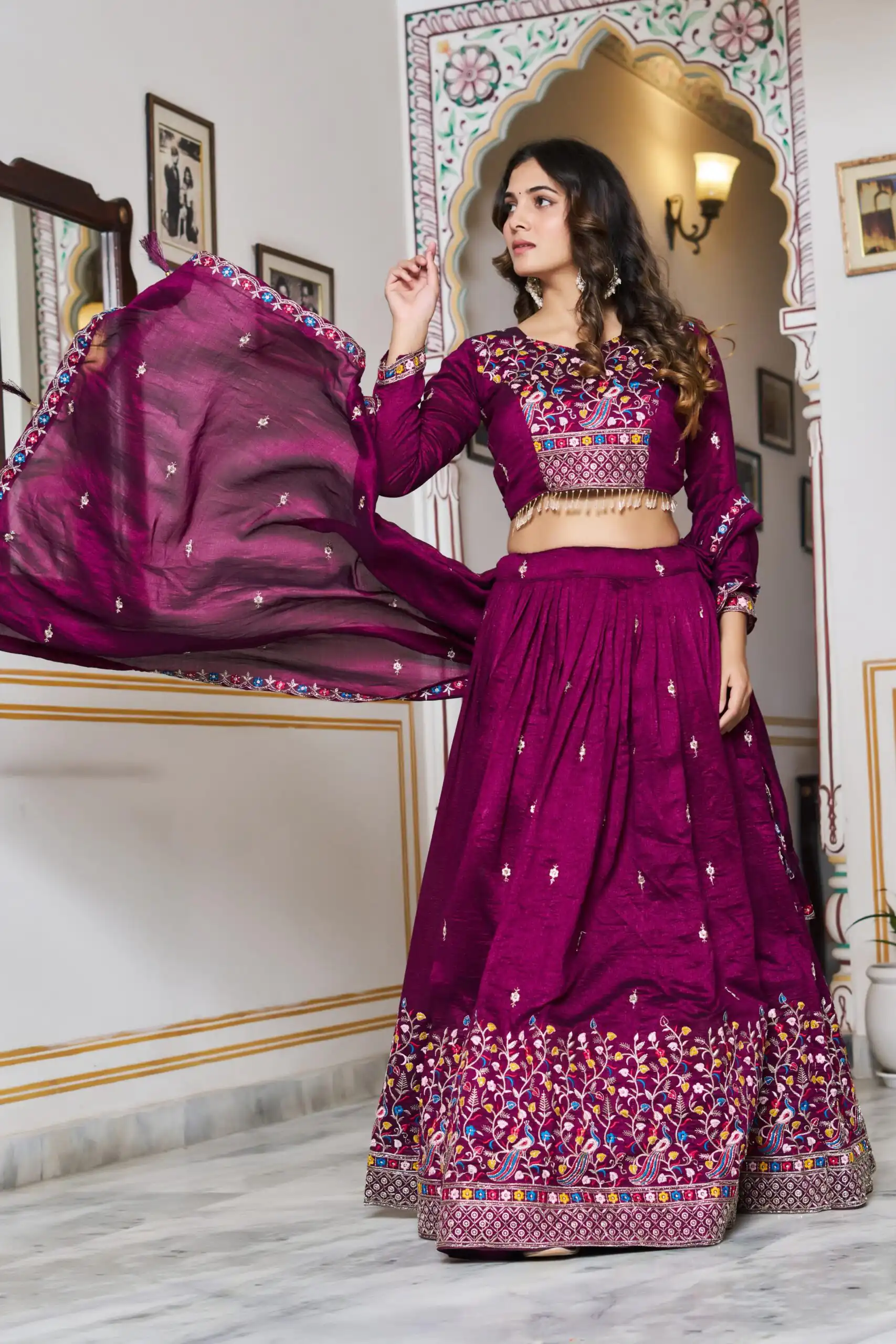 Wine Vichitra Silk Embroidery Work Lehenga Choli | Lehenga, Bollywood Lehenga, Creative Lehenga, Designer Lehenga, Embroidered Lehenga, Party Wear Lehenga