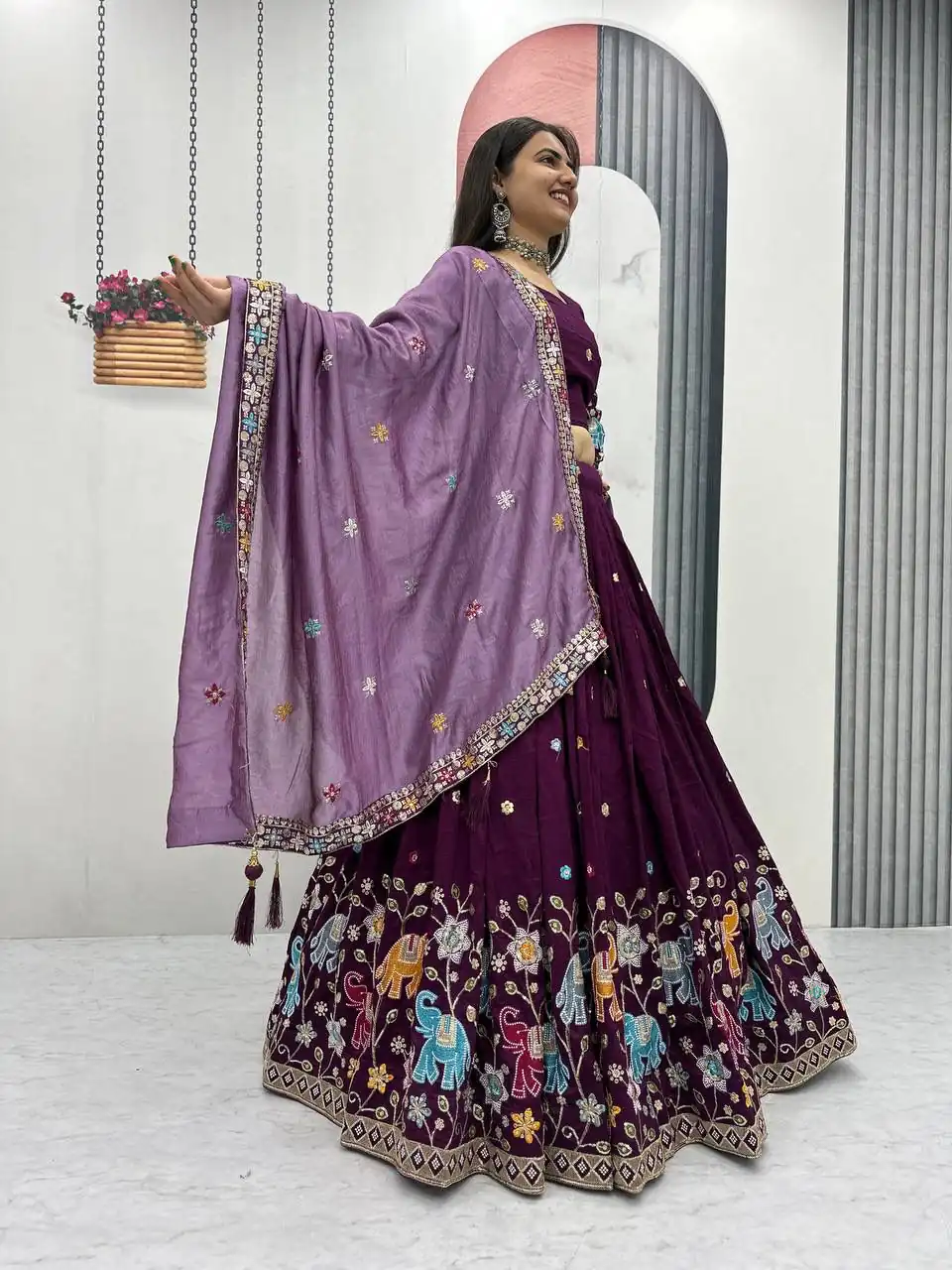 Wine Vichitra Silk Lace Border Work Lehenga Choli | Lehenga, Bollywood Lehenga, Creative Lehenga, Designer Lehenga, Embroidered Lehenga, Party Wear Lehenga