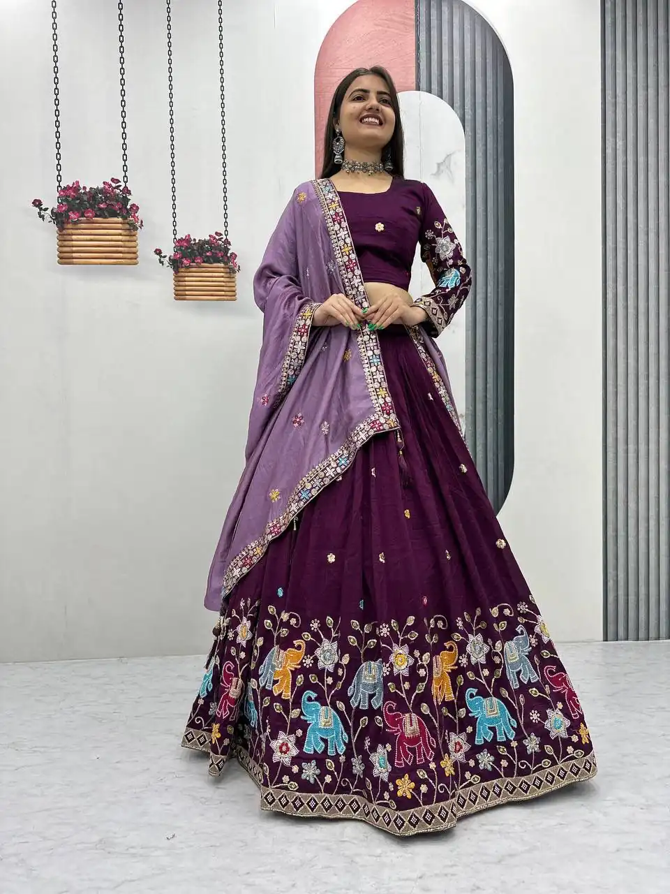 Wine Vichitra Silk Lace Border Work Lehenga Choli | Lehenga, Bollywood Lehenga, Creative Lehenga, Designer Lehenga, Embroidered Lehenga, Party Wear Lehenga