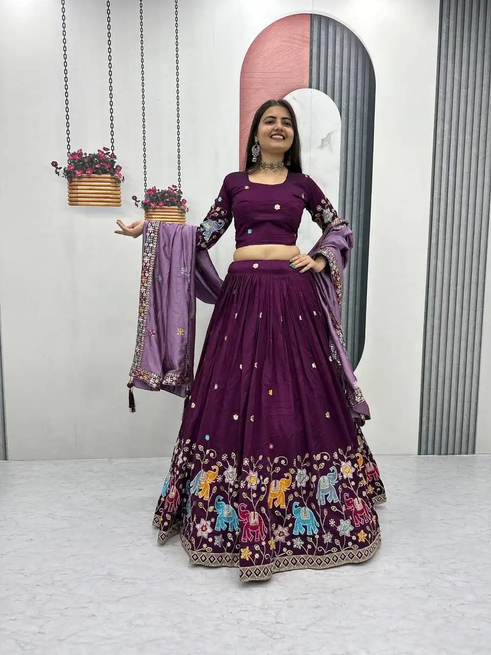 Wine Vichitra Silk Lace Border Work Lehenga Choli | Lehenga, Bollywood Lehenga, Creative Lehenga, Designer Lehenga, Embroidered Lehenga, Party Wear Lehenga