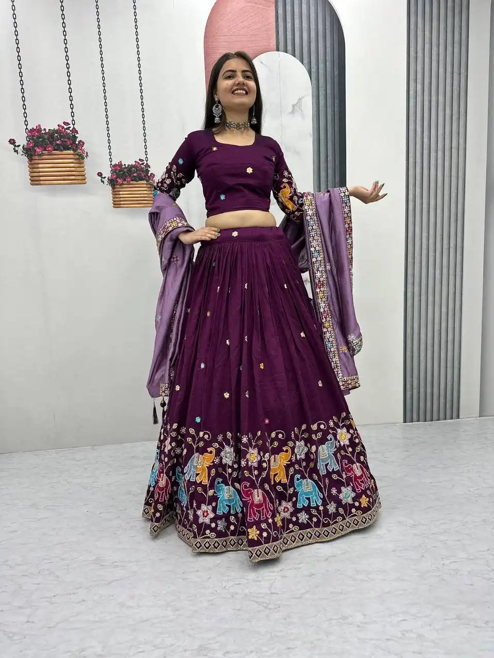 Wine Vichitra Silk Lace Border Work Lehenga Choli | Lehenga, Bollywood Lehenga, Creative Lehenga, Designer Lehenga, Embroidered Lehenga, Party Wear Lehenga