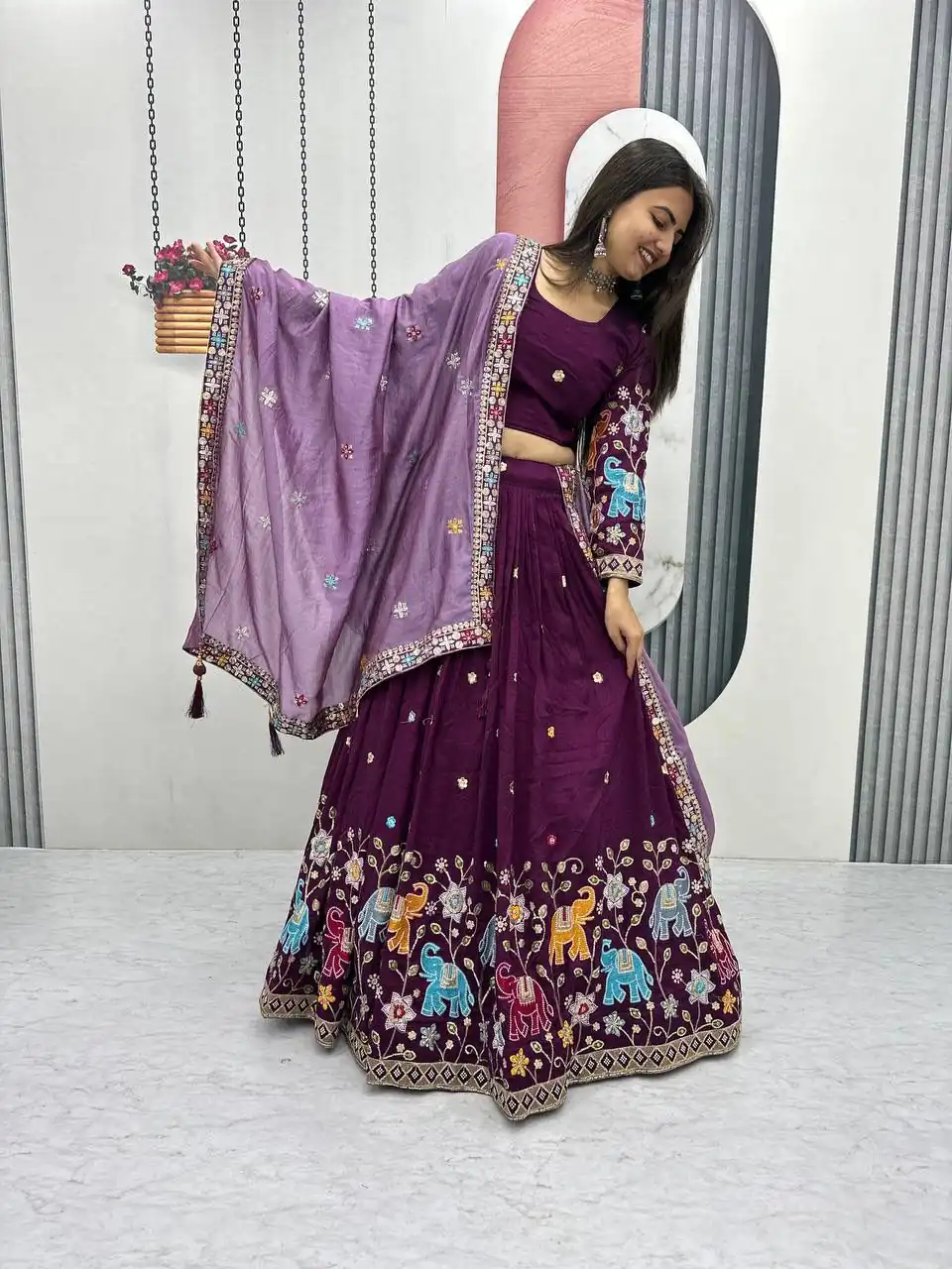 Wine Vichitra Silk Lace Border Work Lehenga Choli | Lehenga, Bollywood Lehenga, Creative Lehenga, Designer Lehenga, Embroidered Lehenga, Party Wear Lehenga