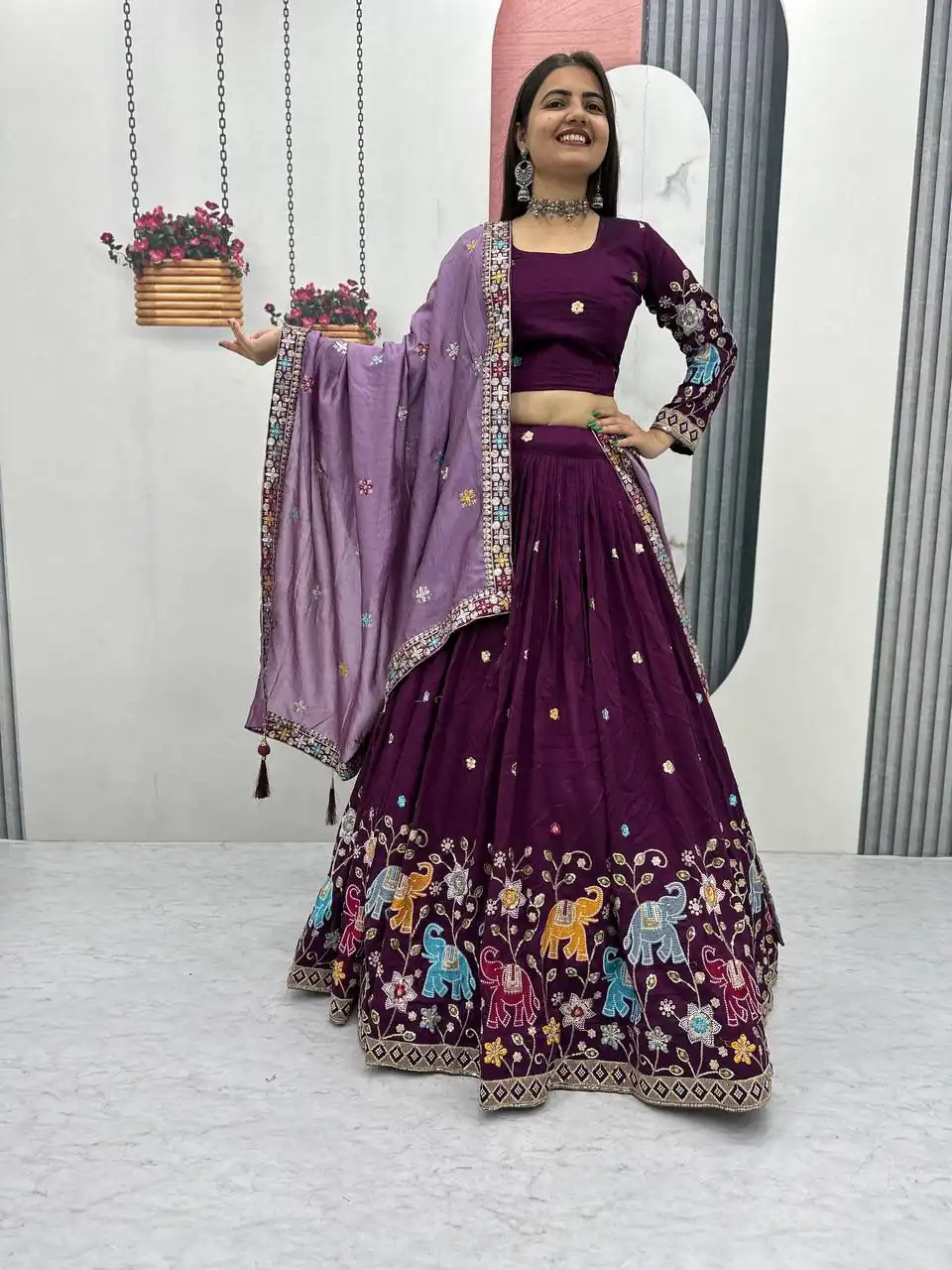 Wine Vichitra Silk Lace Border Work Lehenga Choli | Lehenga, Bollywood Lehenga, Creative Lehenga, Designer Lehenga, Embroidered Lehenga, Party Wear Lehenga